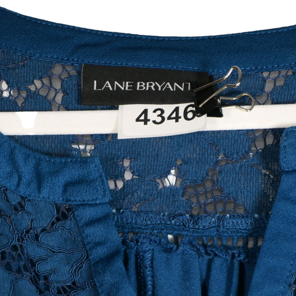 Lane Bryant Blue Knit Tunic Top Women 3X Stretch Crochet Boho Bell Sleeve V Neck - Picture 9 of 9